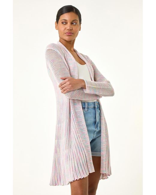 Roman Multicolor Pointelle Longline Cardigan