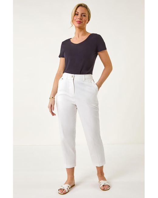 Roman Petite Natural Cotton Ankle Grazer Tapered Trousers