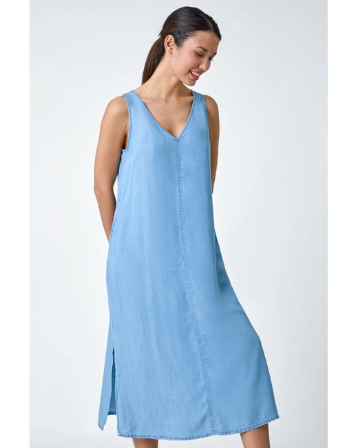 Roman Blue Denim A-line Pocket Smock Dress