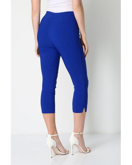 Roman Blue Cropped Stretch Holiday Capri Trousers