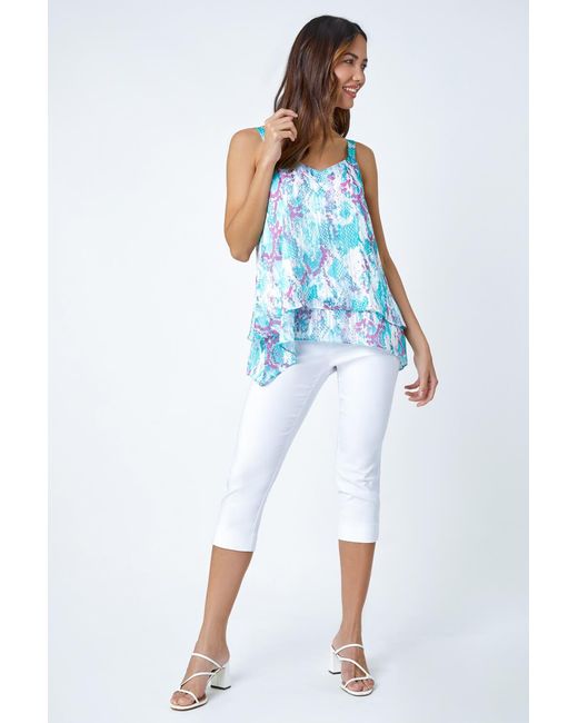 Roman Blue Animal Print Shimmer Detail V-Neck Vest Top