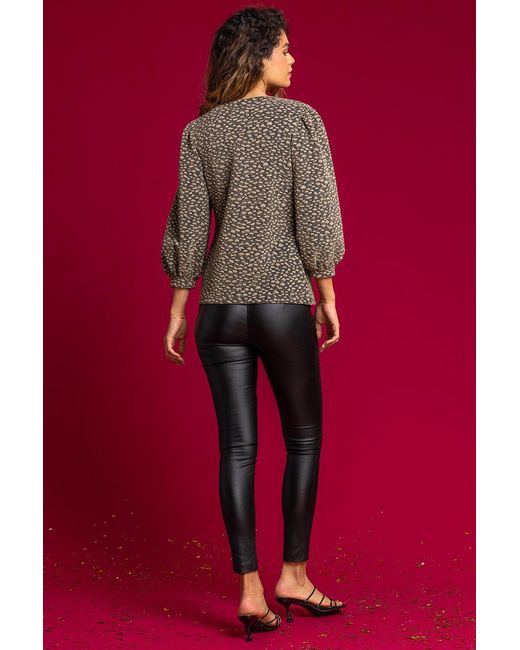 Roman Metallic Shimmer Animal Jacquard Print Top