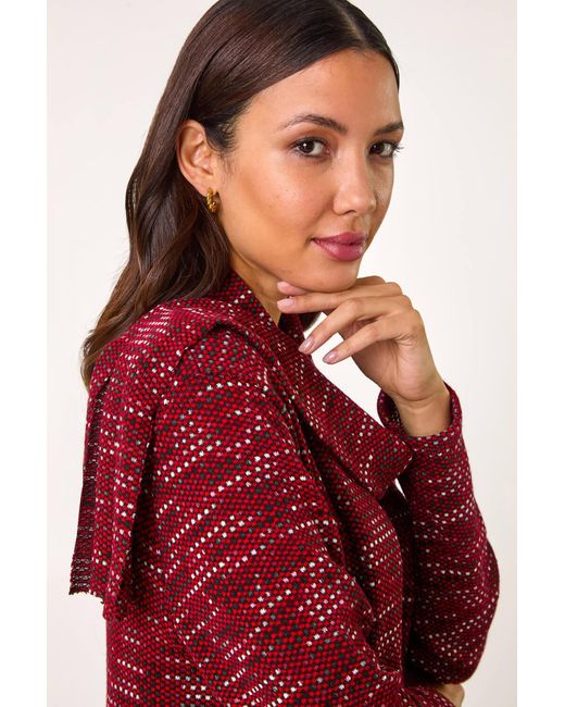 Roman Red Scarf Longline Stretch Tunic Top