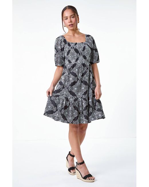 Roman Petite White Embroidered Cotton Tiered Dress