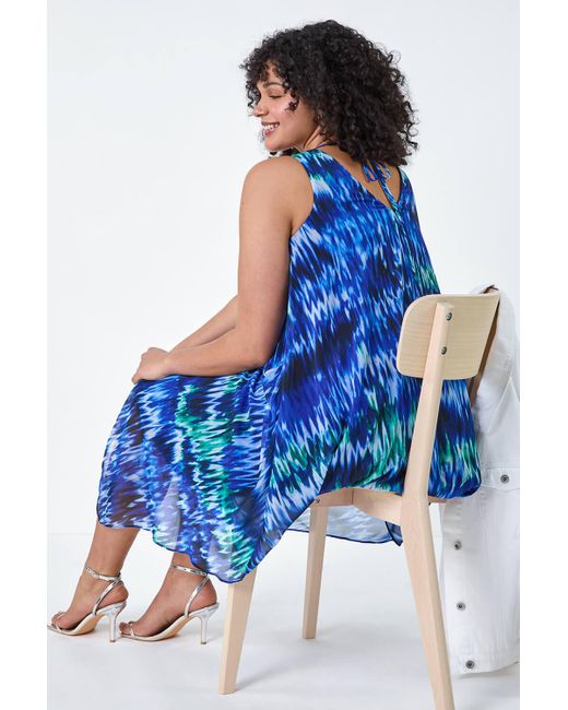 Roman Blue Originals Curve Abstract Print Chiffon Dress