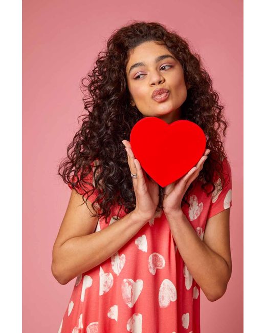Roman Red Heart Print Hanky Hem Tunic Top