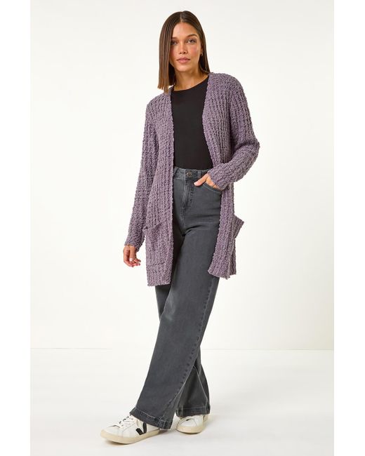 Roman Purple Popcorn Textured Longline Cardigan