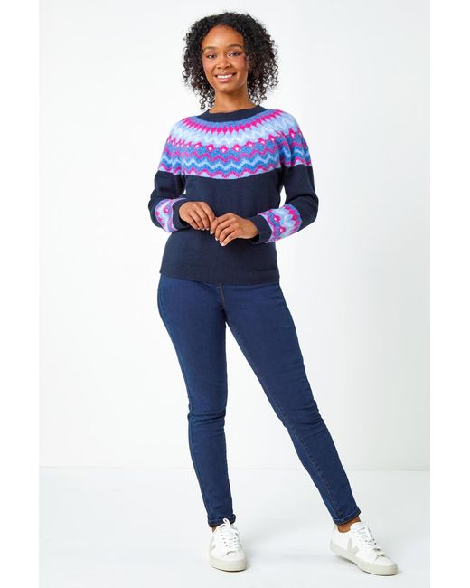 Roman Petite Blue Fairisle Stretch Knit Jumper