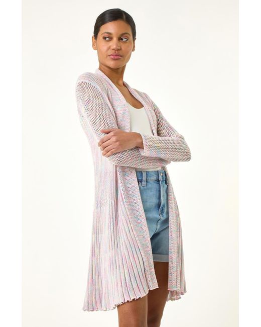 Roman Multicolor Pointelle Longline Cardigan