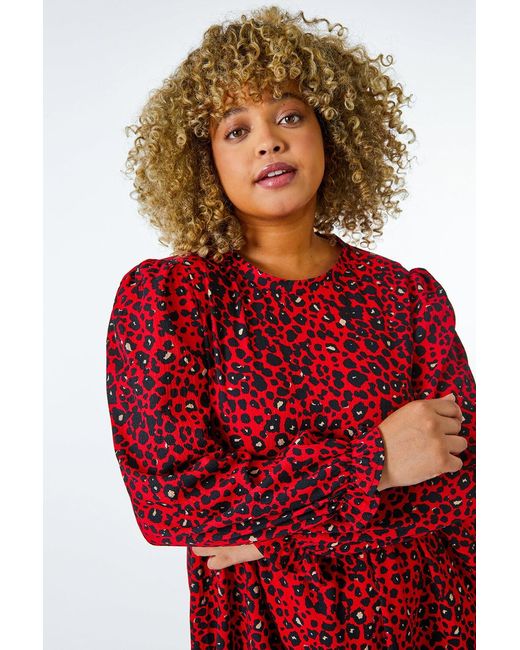 Roman Curve Textured Leopard Print Tunic Dress