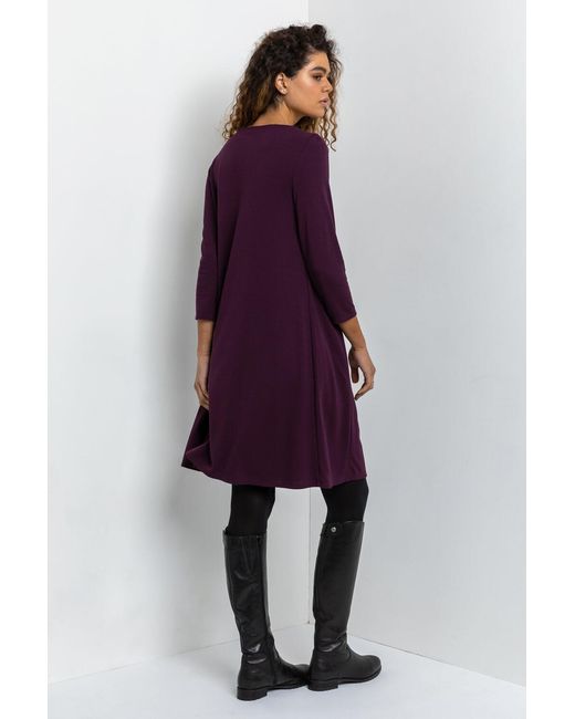 Roman Purple A-Line Pocket Detail Stretch Swing Dress