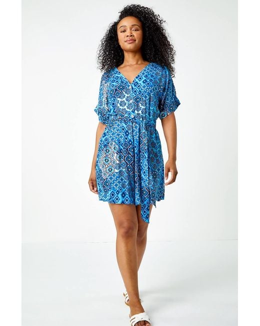 Roman Petite Blue Aztec Print Playsuit
