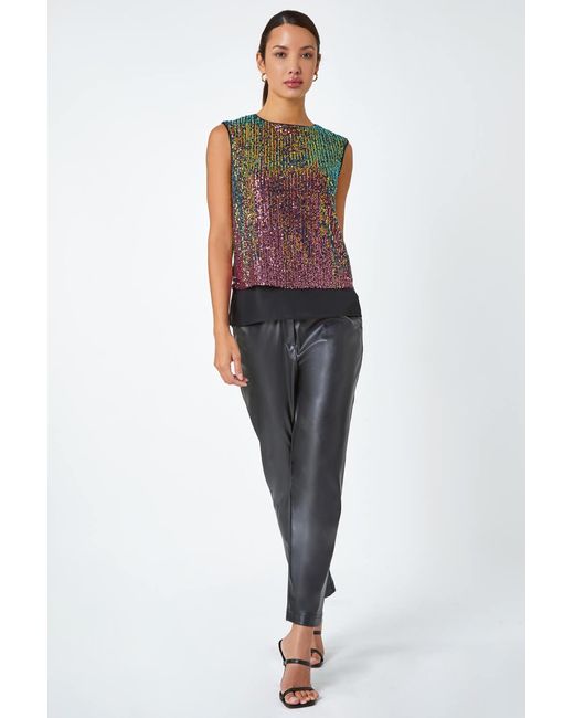 Roman Pink Ombre Sequin Overlay Stretch Top