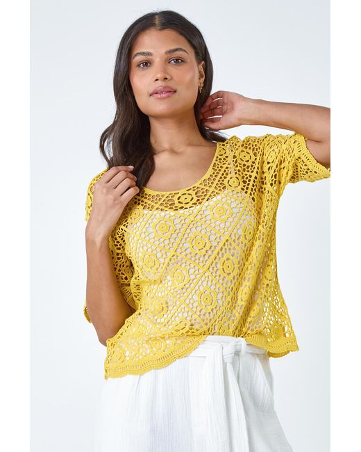 Roman White Cotton Crochet T-Shirt