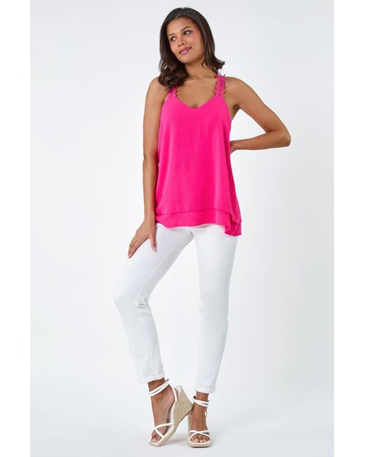Lilly-and-Hope Pink Lace Trim Strappy Vest Top