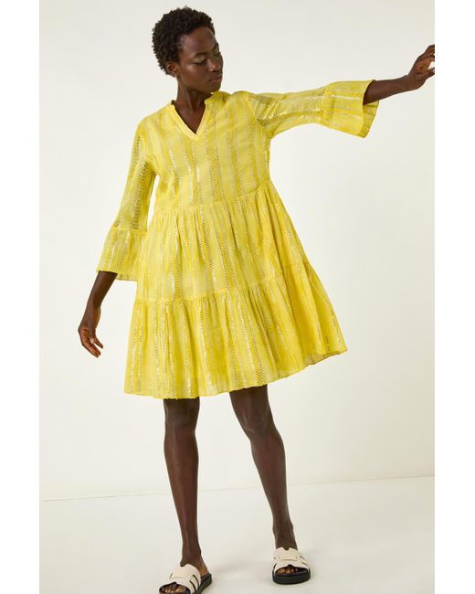 Roman Yellow Tie Dye Shimmer Smock Dress