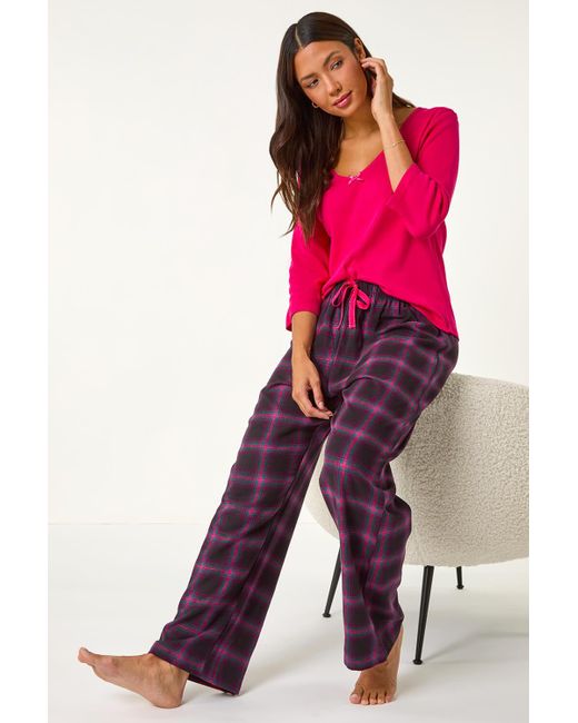 Roman Pink Check Print Bow Detail Pyjama Set