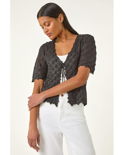 Roman Black Textured Tie Front Shrug