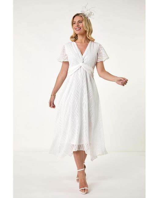 Roman Petite Natural Front Twist Jacquard Dress