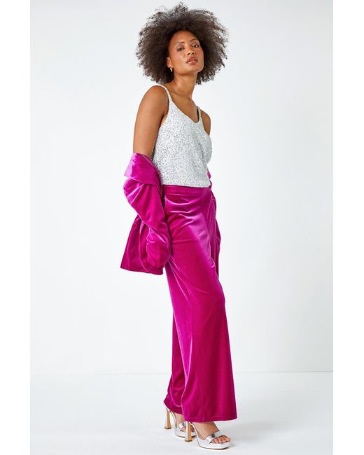 D.u.s.k Pink Velvet Elastic Waist Wide Leg Trousers