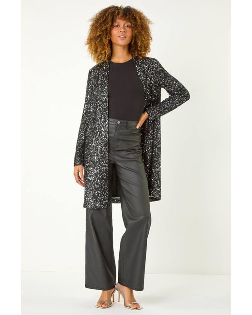 Roman Black Longline Sequin Stretch Jacket