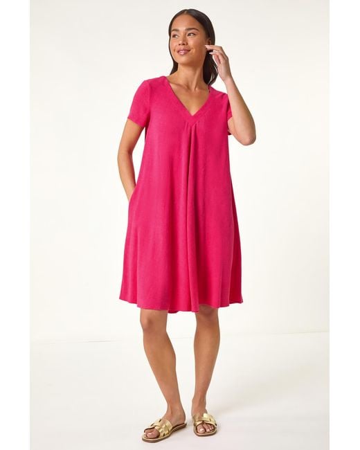 Roman Petite Pink V-Neck Swing Pocket Dress