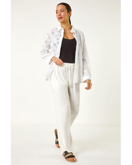 Roman Natural Elastic Waist Tie Front Linen Mix Trouser
