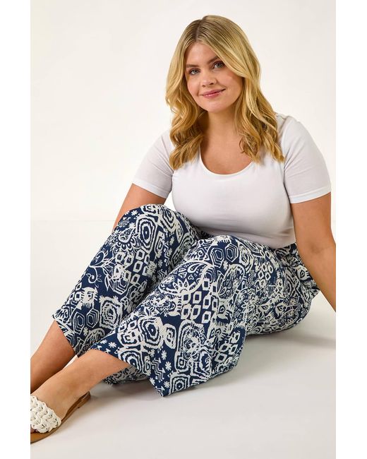 Roman Curve Gray Ikat Print Wide Leg Trouser