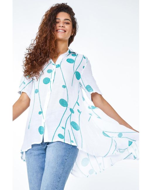 Roman Green Spot Print Button Through Shirt
