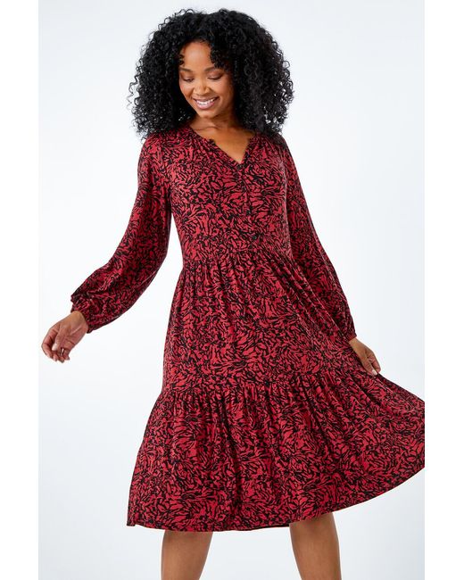Roman Petite Animal Tiered Stretch Dress