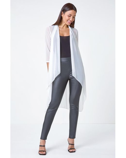Roman White 3/4 Sleeve Mesh Longline Kimono