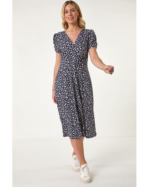 Roman Petite White Floral Ditsy Stretch Dress