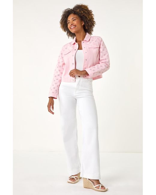 Roman Pink Cotton Blend Broderie Sleeve Jacket