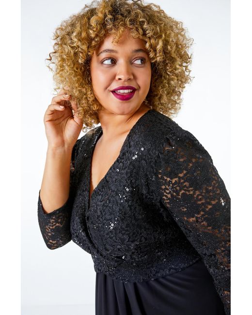 Roman Curve Blue Sequin Lace Wrap Dress