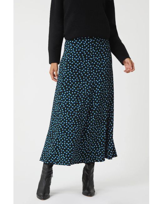 Roman Blue Floral Print Midi Stretch Skirt