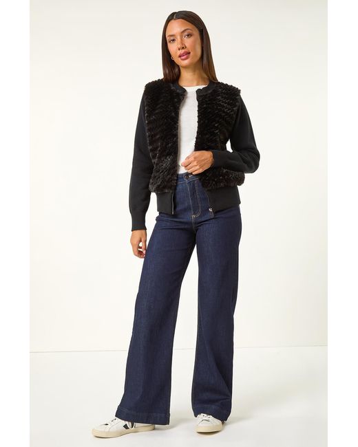 Roman Blue Faux Fur Funnel Neck Zip Jacket