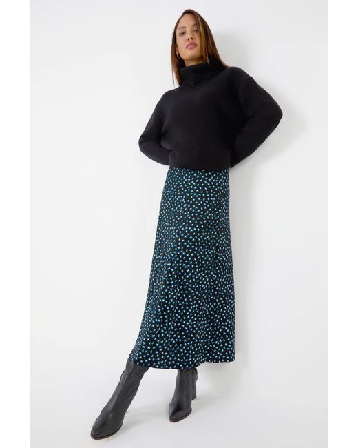 Roman Blue Floral Print Midi Stretch Skirt