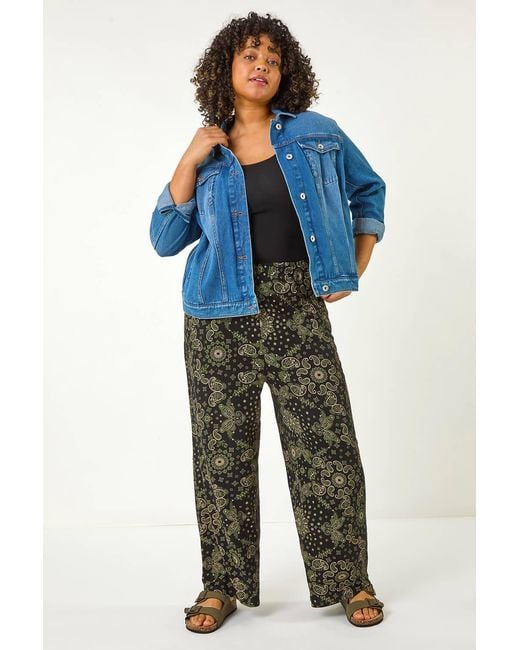 Roman Curve Green Paisley Print Wide Leg Trouser