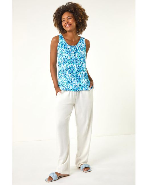 Roman Blue Abstract Spot Button Vest Top
