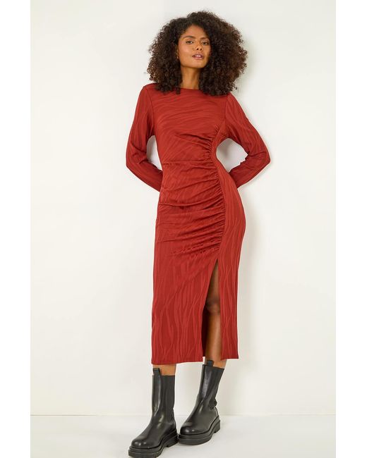 D.u.s.k Textured Ruched Stretch Midi Dress