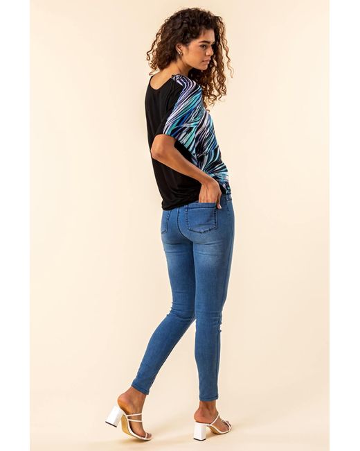 Roman Blue Abstract Border Printed Top
