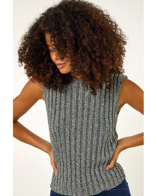D.u.s.k Gray Ribbed Shimmer Knit Top