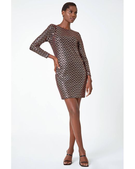 Roman Metallic Zig Zag Sequin Stretch Shift Dress