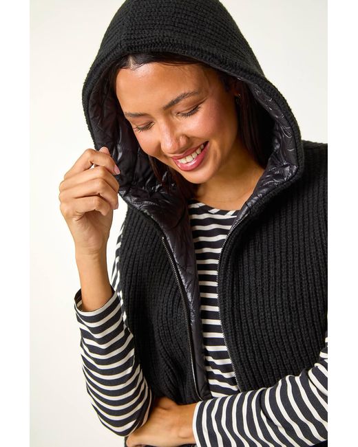 Roman Black Reversible Hooded Knit Gilet