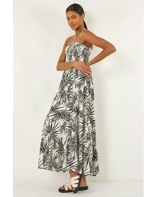 Roman White Shirred Bandeau Midi Dress