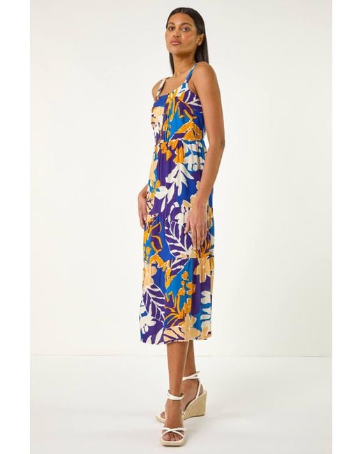 Roman Blue Floral Midi Sundress