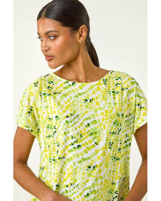 Roman Yellow Abstract Print Bubble Hem Top