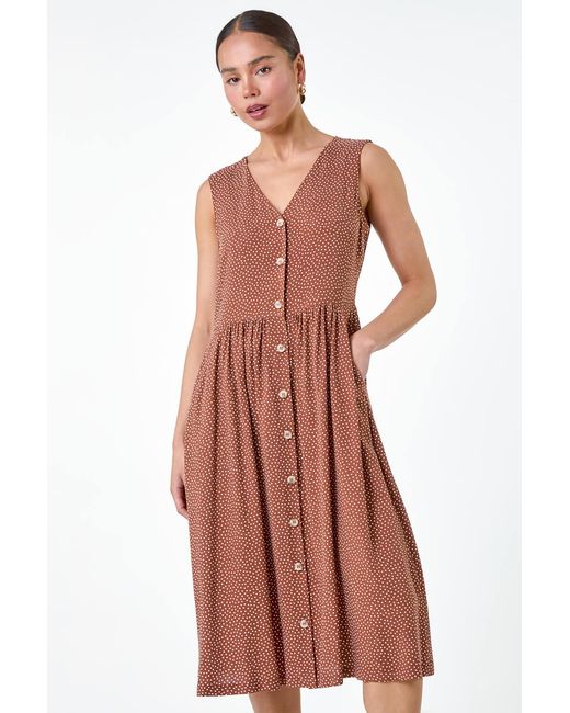 Roman Petite Multicolor Ditsy Spot Pocket Button Midi Dress