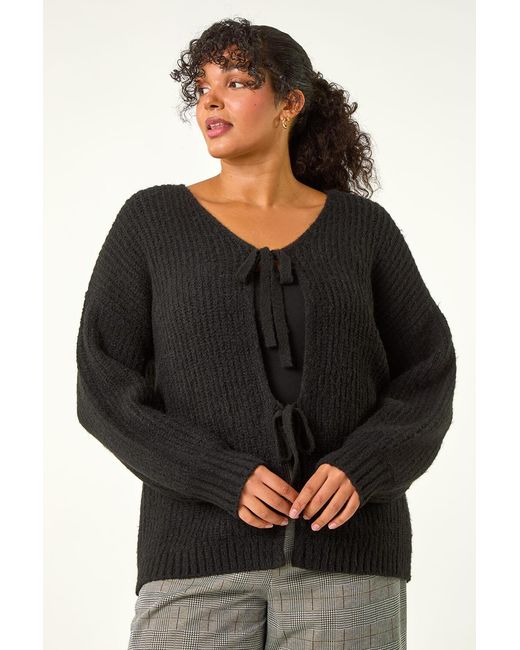 Roman Curve Black Bow Detail Knit Cardigan