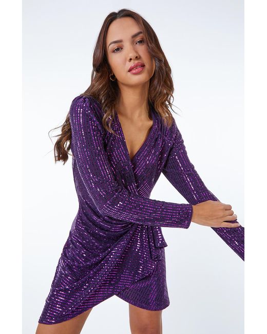 D.u.s.k Purple Sparkle Embellished Wrap Dress